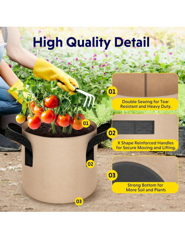 Bolsas de Cultivo YSSOA 5-Pack 7.6L Tela No Tejida