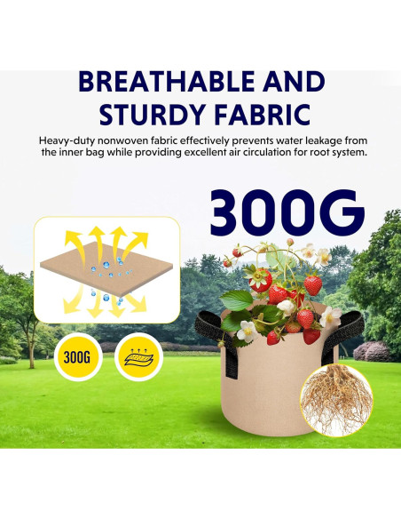 Bolsas de Cultivo YSSOA 5-Pack 7.6L Tela No Tejida