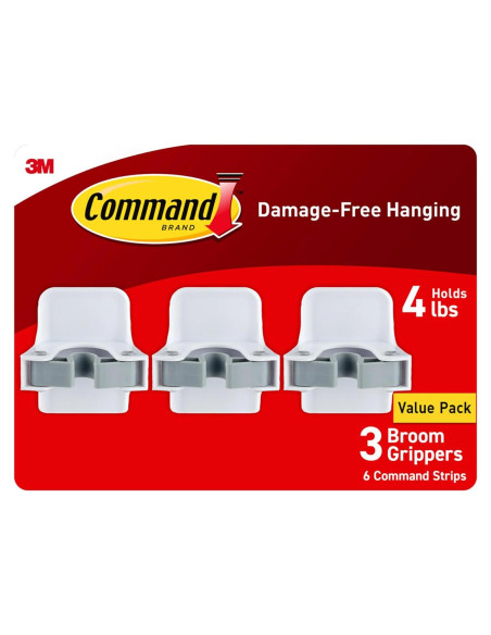 Soporte de Pared para Escobas Command - 3 Ganchos, Blanco