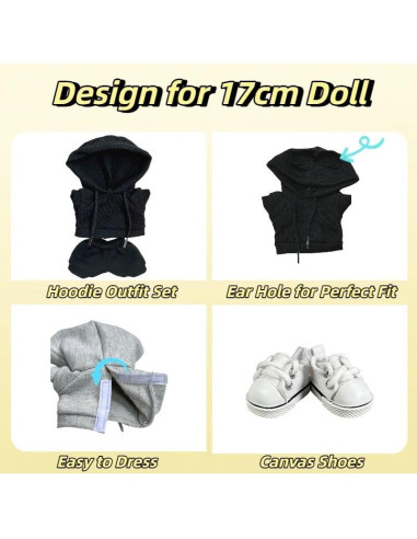 Conjunto de Ropa para Muñeca QIXINGWISE 17cm 4 Piezas Negro