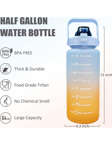 Botella de Agua Motivacional HANDA 2L con Pajilla y Asa