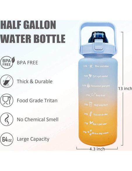 Botella de Agua Motivacional HANDA 2L con Pajilla y Asa