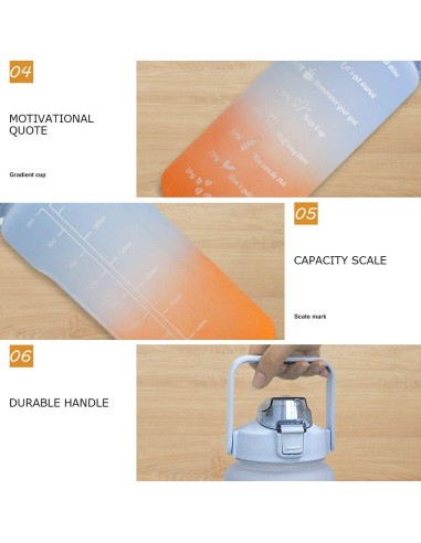 Botella de Agua Motivacional HANDA 2L con Pajilla y Asa