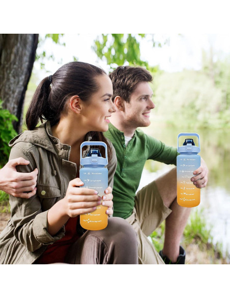 Botella de Agua Motivacional HANDA 2L con Pajilla y Asa