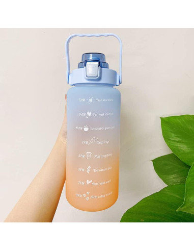 Botella de Agua Motivacional HANDA 2L con Pajilla y Asa