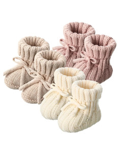 3 Pares de Botines de Bebé Tejidos 0-6 Meses Algodón