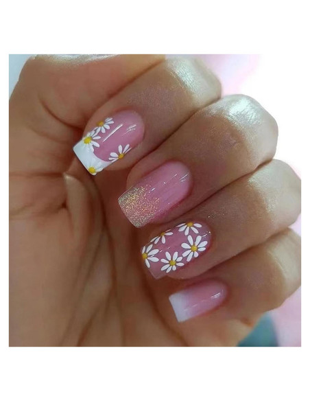 Uñas Postizas Punta Francesa Rosa Brillo Gradiente 24 Piezas