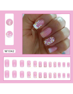 Uñas Postizas Punta Francesa Rosa Brillo Gradiente 24 Piezas 2