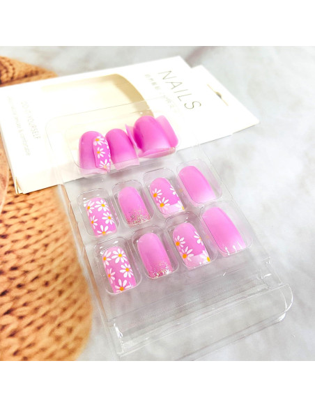 Uñas Postizas Punta Francesa Rosa Brillo Gradiente 24 Piezas