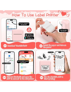 Impresora de Etiquetas Bluetooth HUIJUTCHEN Rosa 30x50mm 2