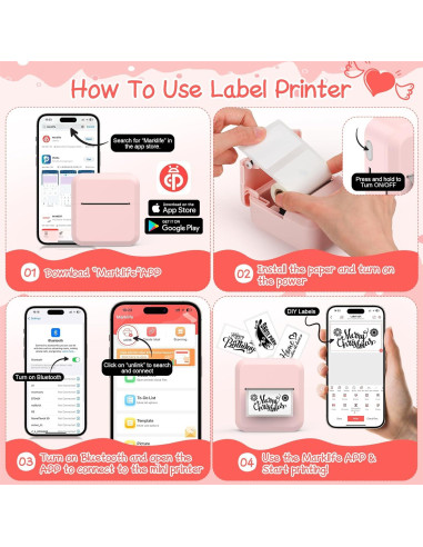 Impresora de Etiquetas Bluetooth HUIJUTCHEN Rosa 30x50mm