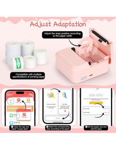 Impresora de Etiquetas Bluetooth HUIJUTCHEN Rosa 30x50mm