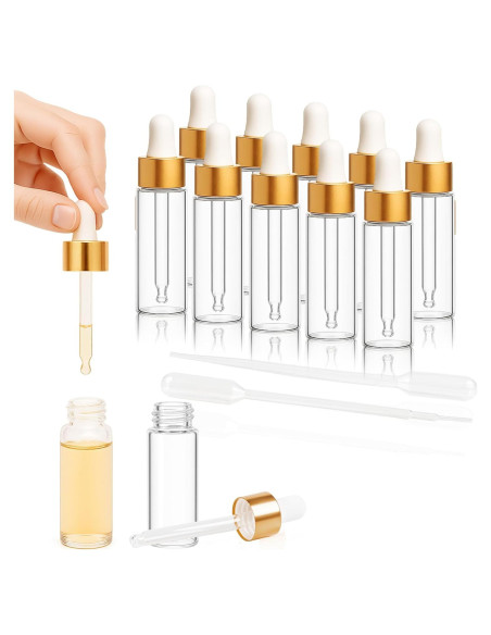 10 Botellas Cuentagotas de Vidrio ETTSNU 1ml A Prueba de Fugas