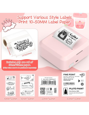 Impresora de Etiquetas Bluetooth HUIJUTCHEN Rosa 30x50mm