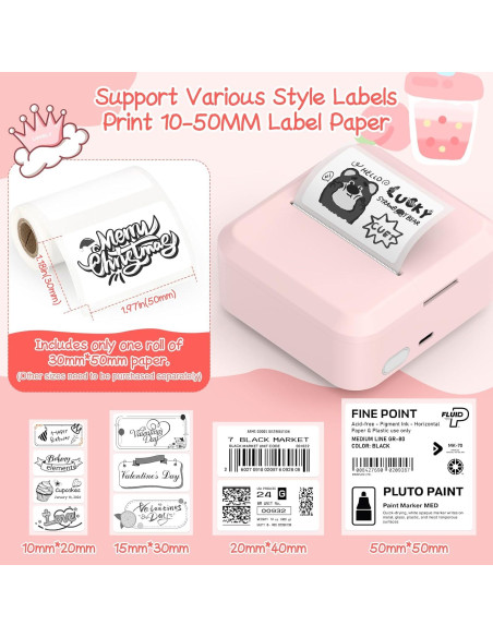 Impresora de Etiquetas Bluetooth HUIJUTCHEN Rosa 30x50mm