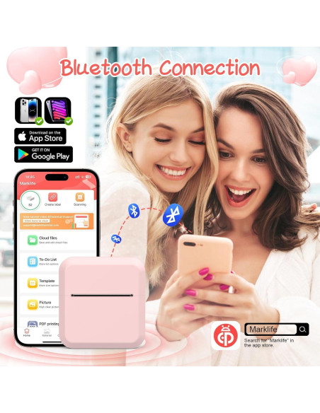 Impresora de Etiquetas Bluetooth HUIJUTCHEN Rosa 30x50mm