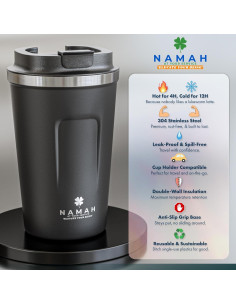 Taza de Café Aislada Namah 12oz Doble Pared Negro Carbón 2