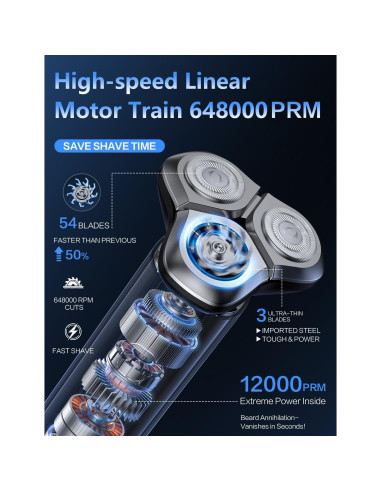 Afeitadora eléctrica BS-8012 con 3 cuchillas, carga rápida USB-C