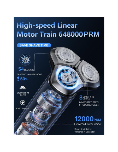 Afeitadora eléctrica BS-8012 con 3 cuchillas, carga rápida USB-C