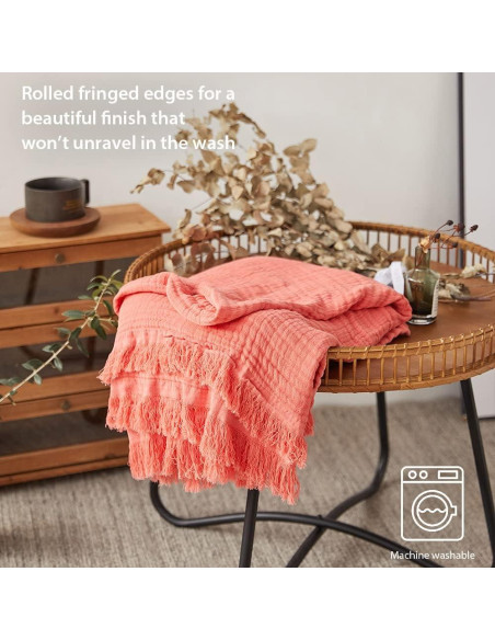 Manta de Muselina de Algodón Simple&Opulence 127x152 cm Rojo Coral