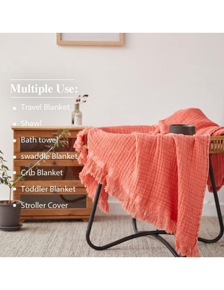 Manta de Muselina de Algodón Simple&Opulence 127x152 cm Rojo Coral