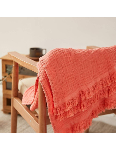 Manta de Muselina de Algodón Simple&Opulence 127x152 cm Rojo Coral