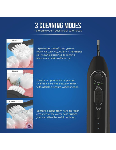 Cepillo de dientes eléctrico 2 en 1 Synergy Brands - Hilo dental y 40k vibraciones