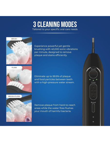 Cepillo de dientes eléctrico 2 en 1 Synergy Brands - Hilo dental y 40k vibraciones