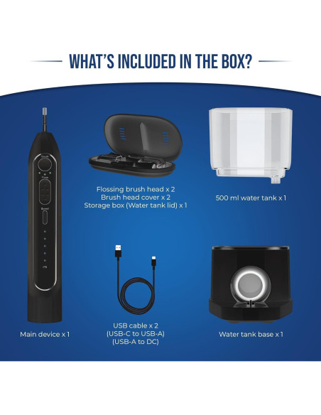 Cepillo de dientes eléctrico 2 en 1 Synergy Brands - Hilo dental y 40k vibraciones