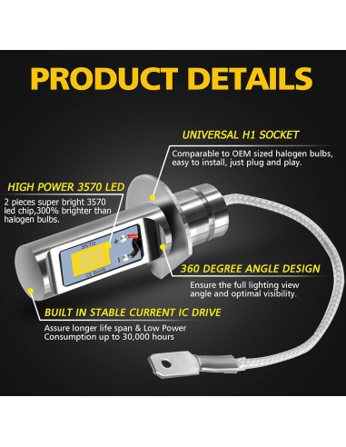 Bombillas de Luz de Niebla H1 AUXLIGHT Amarillo 3000 Lúmenes