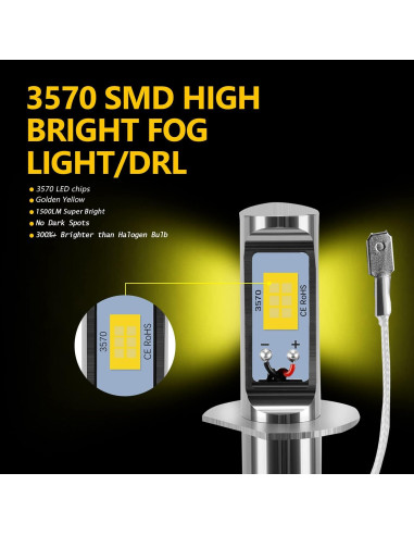 Bombillas de Luz de Niebla H1 AUXLIGHT Amarillo 3000 Lúmenes