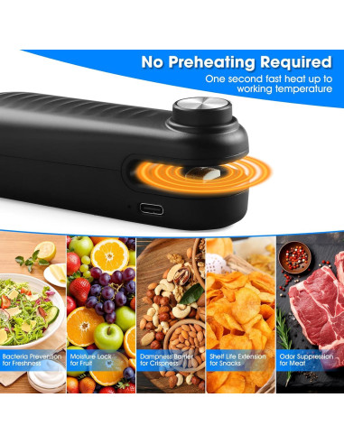 Paquete de 2 Selladores de Bolsas Mini VZZNN Recargables USB-C