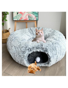 Cama Túnel para Gatos Mabaytir - Peluche Gris, 86 cm