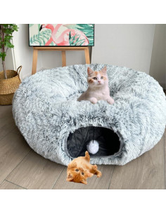 Cama Túnel para Gatos Mabaytir - Peluche Gris, 86 cm 2