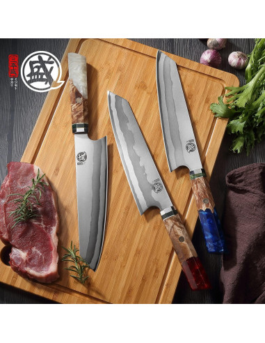 Cuchillo Kiritsuke Japonés MITSUMOTO SAKARI 20.3 cm Damasco 440C