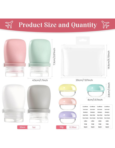 Juego de 10 Botellas de Silicona Liobelon 30ml a Prueba de Fugas