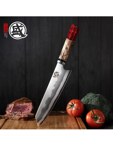 Cuchillo Kiritsuke Japonés MITSUMOTO SAKARI 20.3 cm Damasco 440C