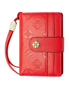 Billetera de Cuero para Mujeres XINNSTAR Trifold RFID Roja