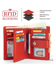 Billetera de Cuero para Mujeres XINNSTAR Trifold RFID Roja 2