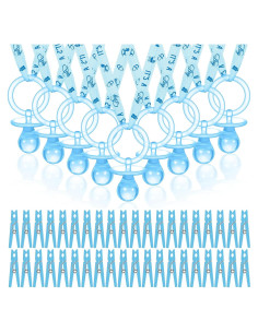 48 Sets Collares de Chupetes Coume para Baby Shower Azul