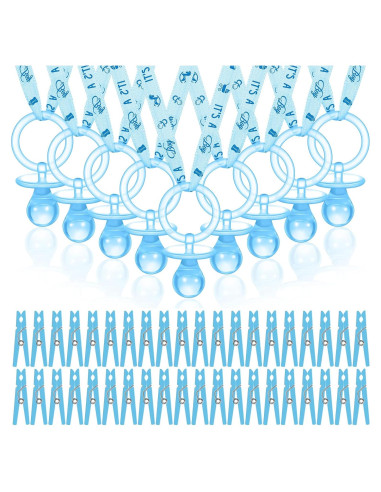 48 Sets Collares de Chupetes Coume para Baby Shower Azul