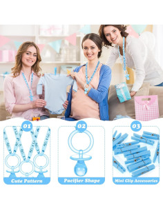 48 Sets Collares de Chupetes Coume para Baby Shower Azul 2