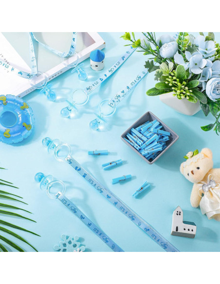 48 Sets Collares de Chupetes Coume para Baby Shower Azul