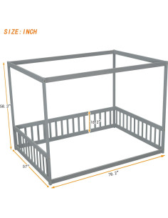 Cama de Piso Montessori PVWIIK Completo con Dosel y Barandillas 2