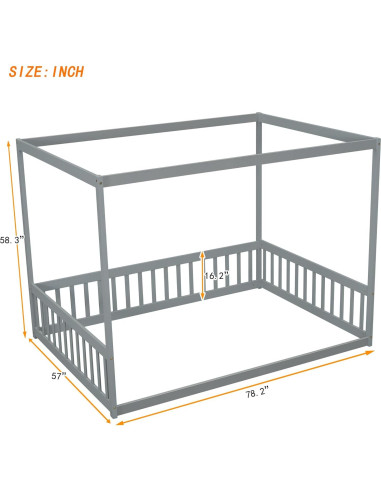 Cama de Piso Montessori PVWIIK Completo con Dosel y Barandillas