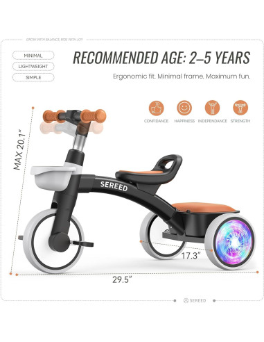 Triciclo SEREED Colorido para Niños 2 a 5 Años Ajustable