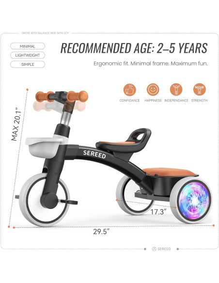 Triciclo SEREED Colorido para Niños 2 a 5 Años Ajustable