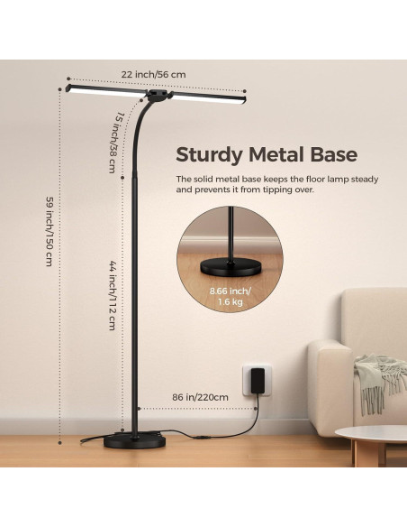 Lámpara de Pie LED VrimNowit Doble Cabezal Ajustable 149.9cm Lámpara de Pie LED VrimNowit Doble Cabezal Ajustable 149.9cm