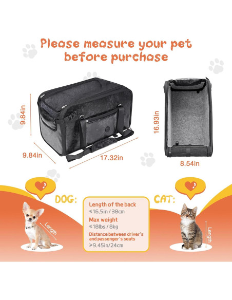 Asiento de Coche para Perros WOYYHO Negro hasta 8.16 kg