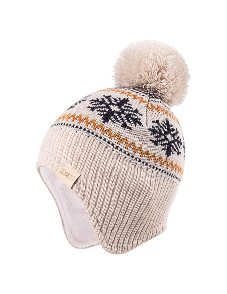 Gorro Beanie para Niños con Orejeras y Bufanda Beige